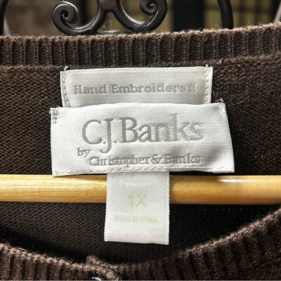 VNT C. J. Banks Autumn (Pumpkins, Leaves) Themed Brown Cardigan Sweater: 1X - Picture 2 of 7